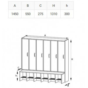 Wieszak typu L - 6 z drzwiczkami i wysuwaną ławeczką