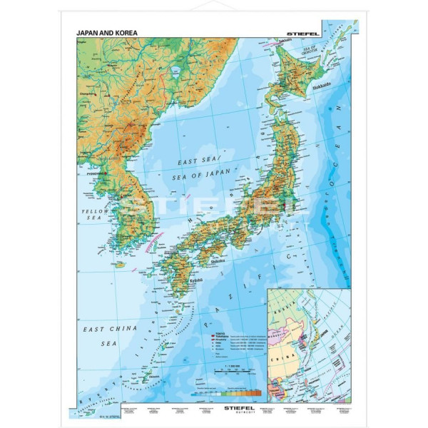 Japonia i Korea-mapa fizyczna-j. angielski