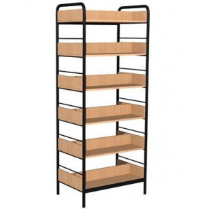 Regał biblioteczny B dwustronny z bokami z płyty, rama metalowa  Regał biblioteczny B dwustronny z bokami z płyty, rama metalowa