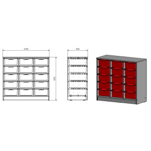 Szafka Gratnella potrójna 15 pojemników średnich