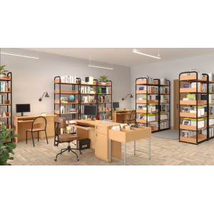 Regał biblioteczny A jednostronny z bokami z płyty, rama metalowa