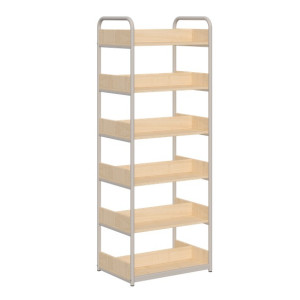 Regał biblioteczny B dwustronny z bokami z płyty, rama metalowa