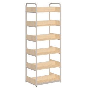 Regał dwustronny B o zwiększonej wytrzymałości półek, boki z płyty