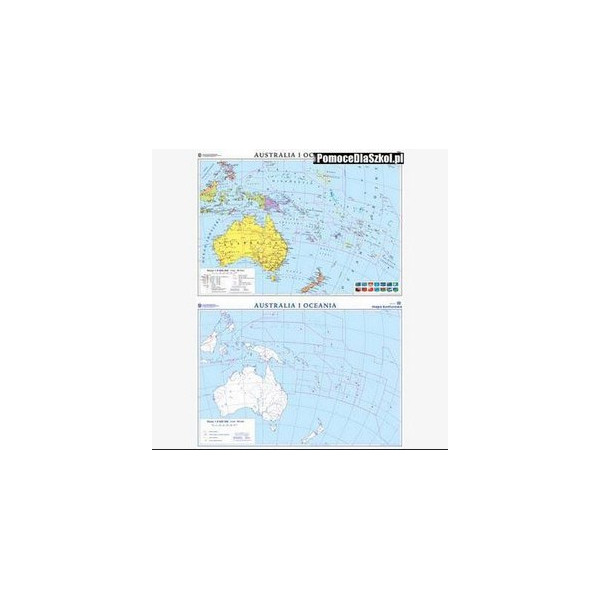 Mapa polityczna Australii i Oceanii z wersją ćwiczeniową